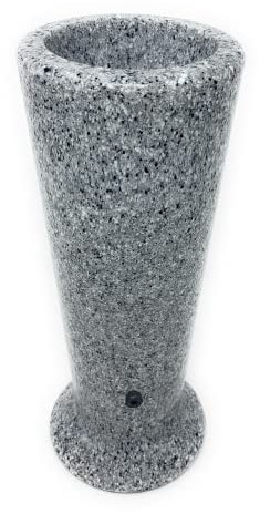 OPTIMUM Blumenvase für Friedhof, schlank, aus Kunststoff (hellgrauer Granit, Entwässerungsloch), mit Metall-Erdspieß, Grabschmuck, Grabdekorationen, für Grabstein, Garten, Rasen und Hof