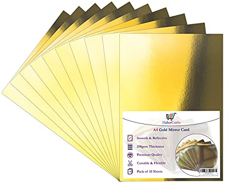 Gold verspiegelte A4-Karte, metallische Spiegelplatte, 250 g/m², 50 goldfarbene schimmernde Blätter (Gold)