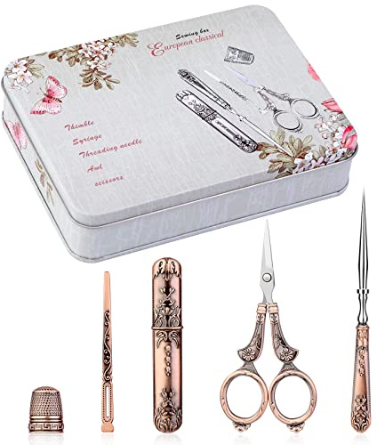 BUTUZE Stickscheren-Set, europäisches antikes Vintage-Nähset, komplettes Vintage-Nähwerkzeug mit Stickschere, Originaletui, Nadeletui, Ahle zum Nähen, für Handarbeit und Nadelarbeiten
