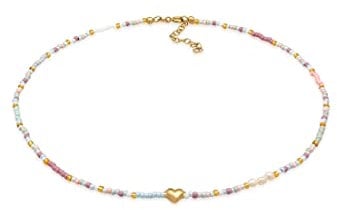 Elli Halskette Damen Choker Glas Beads Herz Trend in 925 Sterling Silber Vergoldet
