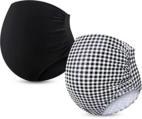 Yahenda 2 Pezzi Costumi da Bagno Premaman Bottoms Vita Alta Bikini Bottom Costumi da Bagno da Donna Bottoms, Nero, Nero e Bianco a Scacchi, L