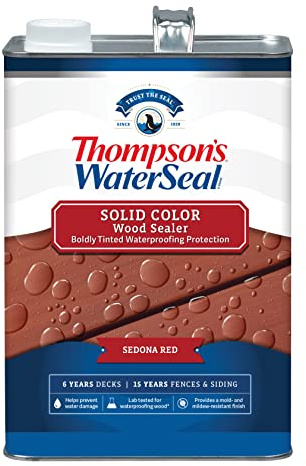 Thompson’s WaterSeal Solid Color Waterproofing Wood Stain and Sealer, Sedona Red, 1 Gallon