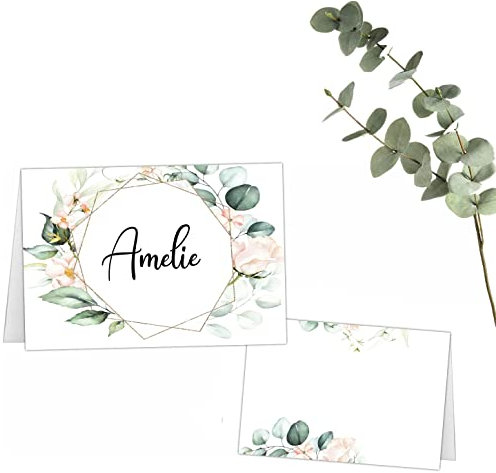 Kackspecht Tischkarten Namenskarten 50 Stück zum beschriften Hochzeit Geburtstag Konfirmation Kommunion Taufe Feier Namensschilder zum selbst beschriften Boho