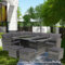 Yesuitme Garden Furniture Lounge Rattan Garden Furniture Garden Corner Sofa Set 9 Seater Rattan Sofa with table 3 Stools(Mixed Grey with Dark Cushion)