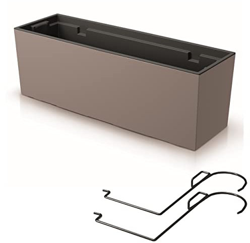 botle Jardinera Grandes con soporte y práctico inserto, Cubremacetas. Longitud de la maceta: 58 cm. Jardinera de plástico lisa con estructura de color moca para interiores y exteriores.