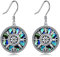 Viking Compass Earrings Sterling Silver Rune Vegvisir Pendant Earrings Abalone Shell Nordic Amulet Jewelry Gifts For Women