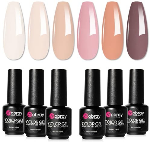 Mobray Gel Nail Polish Set, 6 Colors Winter Gel Polish, Nude Brown Pink Gel Nail Kit Soak Off U V/LED Nail Varnish, Nail Art DIY Manicure Salon for Women