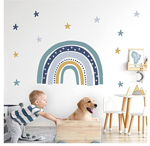 Little Deco Wandtattoo Regenbogen mit Sterne Kinderzimmer Wandsticker Babyzimmer Junge Wandaufkleber Wanddeko DL922-3