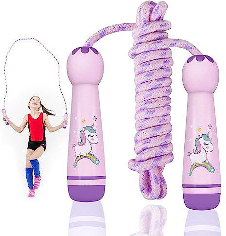 TZQFROCE Springseil Kinder 260cm Springseil mit Holzgriff seilspringen Kinder 8 jahre Einhorn Speed Rope Geschenke Kinder für Jungen Mädchen Freunde Schule Rasen - 260cm