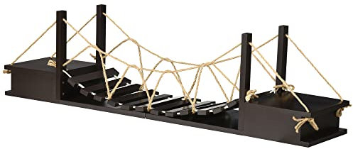 Pawhut Kletterwand Katzen, Katzenregal mit Hängebrücke, Wandkratzbaum, Katzenmöbel für Katzen bis 5 kg, Katzenbett, Wandmontage, Braun, 96 x 20 x 25,5 cm