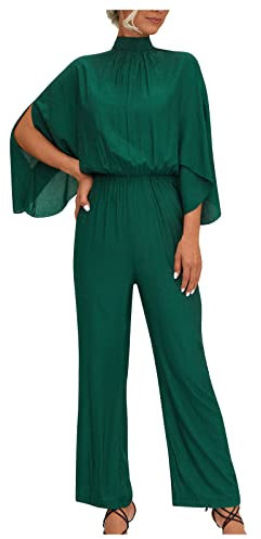 Overall Damen Elegant Sexy Jumpsuit Damen Jeanslatzhose Damen Lang Rollkragen Fledermausärmel Jumpsuit Hosenanzug Festlich Hochzeit Tailliert Tunika Jumpsuit Sexy Rückenfrei Hosenanzug Jeans Latzhose