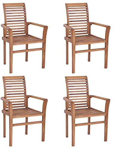 RAUGAJ Stapelbare Esszimmerstühle, 4 Stück, massives Teakholz, Artikelmaterial: fein geschliffenes Teak-Hartholz mit Wasserbasis