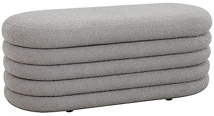 SVITA Blossom XL Hocker mit Stauraum Sitzhocker Ottomane Boucle-Bezug Hellgrau