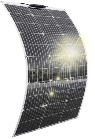 Aysolar Placa Solar Flexible 100W 12V Panel Solar Monocristalino Fotovoltaico Impermeable para Autocaravana Caravana Barcos Techos Casa Remolques Cargar 12V Bateria y Superficies Irregulares