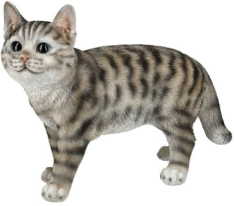 Katzenfigur graue getigerte Katze 25 cm - Katze Figur lebensecht realistisch Geschenk für Katzenliebhaber Hotant