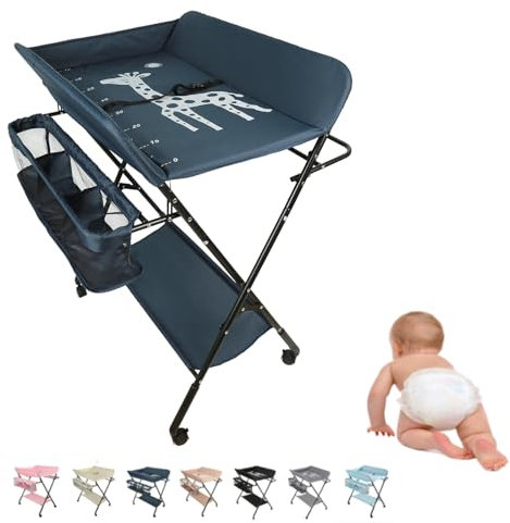 MUL-BOUTIQUE Wickeltisch, faltbar, abnehmbarer Wickeltisch mit Ösen und Aufbewahrungskorb, tragbar, höhenverstellbar, für Babys (blau, 80 x 66 x 98 cm)