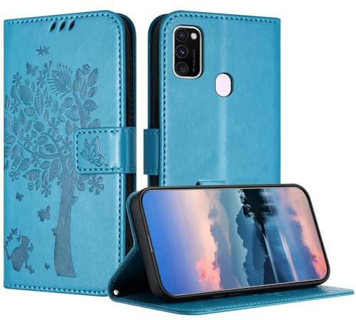 JayModCase Hülle für Samsung Galaxy M30S/M21, Leder Klapphülle Schutzhülle mit [Kartenfach] [Standfunktion] [Magnetverschluss] Handyhülle Kompatibel mit Samsung M30S - Blau