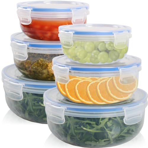 Set 6x Vorratsdosen Frischhaltedose Kunststoff mit Luftdichten Deckel BPA Frei für Gefrierschrank Mikrowelle Geschirrspüler (6, Rund)