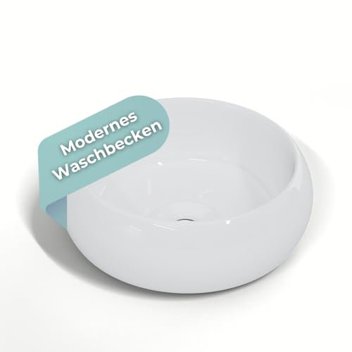 HAGO24 Keramik Waschbecken in Weiß I 350x120mm I Hochwertiges Aufsatzwaschbecken rund I Kratzfestes Handwaschbecken ohne Überlauf I Modernes Waschtisch Aufsatzbecken für Badezimmer & Gäste WC