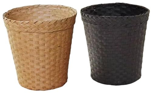 Poubelle tissée en Osier, Panier de Rangement en Osier de 7x10 Pouces, paniers pour étagères, Petite Corbeille à Papier, Petite Poubelle Bureau en (Couleur café)