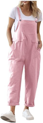 KBOPLEMQ Jumpsuits Donna Senza Maniche Casual Baggy Locker Salopette Spaghetti Spalline Oversize Pantaloni Lunghi Estensibili con Tasche 2024 Salopette Donna, Colore: rosa., L