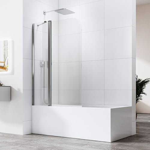 Duschwand für badewanne, Duschwand 100x140cm 2 teilig Drehtür Badewannen duschwand, 6mm Nano Glas Duschwand Badewanne Badewannenaufsatz Duschtrennwand Duschabtrennung für Badewanne