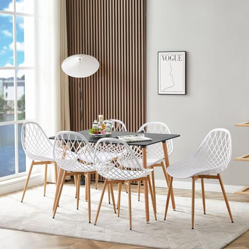 LafeuR Gartenmöbel Set 6 Stühle mit Rechteckig Tisch 110x70cm Essgruppe, Terrasse Balkon Möbel Sitzgruppe Garnitur für 6 Personen(Schwarz Esstisch+6 Weiß Stühlen)