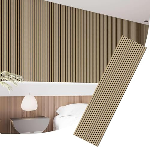 IZODEKOR Acoustic Slat Wood Wall Panels, Decorative Wood Panels for Walls, Slat Wall Paneling for Kitchen and Living Room Decor, Noise Reduction, Sound Proofing Panels, 4 Pack, 240x60cm | Natural