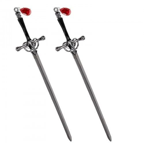 2 Pcs Épingles à Cheveux Épée, Bâtons Métal de Cheveux Décoratif, Chinoise Élégantes Baguettes de Cheveux Femme, Pinces Accessoires de Baguet pour Petits Filles de Cheveux (Noir + pendentif)