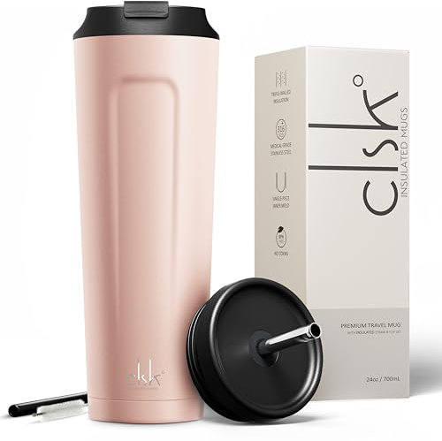 CLSK9° Travel Mugs for Hot Drinks (700ml) 2 in 1 Tumbler with Straw and Lid, Triple-Wall Insulated Coffee Cup for Hot Drinks, Premium 316SS Steel Thermal Mug with Copper (Leak-Proof, BPA-Free)