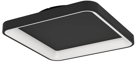 EGLO LED Deckenleuchte Loretello, quadratische Deckenlampe | Bürolampe dimmbar mit Fernbedienung, Metall und Kunststoff in Schwarz und Weiß, warmweiß-kaltweiß, 35 x 35 cm