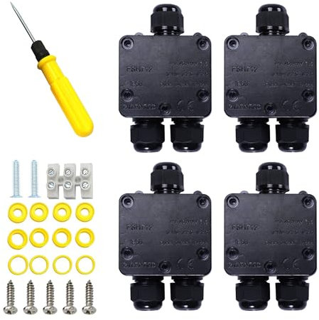 Zevmi 4 Stück Abzweigdose Wasserdicht: 3-Wege IP68 Verteilerdose Außen Wasserdicht Anschlussdose für Drahtbereich 5 mm - 15 mm (Schwarz, Polycarbonat, Nylon, Kunststoff)