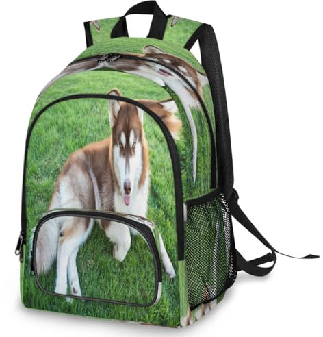 Brauner sibirischer Schlitten-Rucksack, multifunktional, groß, für Schule, Büchertasche, niedlicher Hunderucksack, Reisen, lässig, Laptop, Tagesrucksack für Kinder, Jungen, Mädchen, Männer, Frauen,