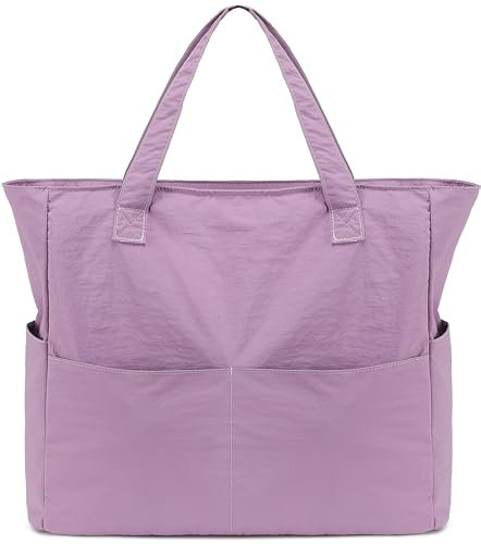 LEDAOU Große Strandtasche mit reißverschluss Damen Wasserdicht Umhängetasche Tragetasche shopper sanddicht mit Reißverschluss Pool Fitness Reisetasche familie (Lila)