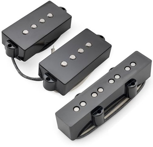 Musiclily Pro PJB-6070S Alnico 5 P/J Bass Tonabnehmer Neck Bridge Pickups Set 10,5K/7,9K für Precision/Jazz E-Bass, Schwarzs