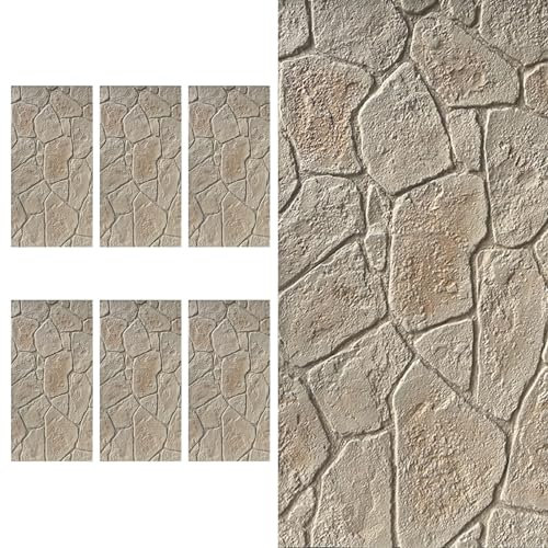 6pcs PU Material Rock 3D Wall Panels, Interior Exterior Artificial Faux Pu Stone Wall Panels, Decorative Accent Wall Covering Panels for Porch Garage