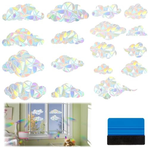 TXXATX Pegatina Prisma Forma de Nube Arcoíris Pegatinas de Vidrio 17 Piezas Pegatina Atrapasol Adsorción Electrostática Vinilo Puerta Cristal para Puertas Ventanas Peceras Baños Dormitorios Vidrio