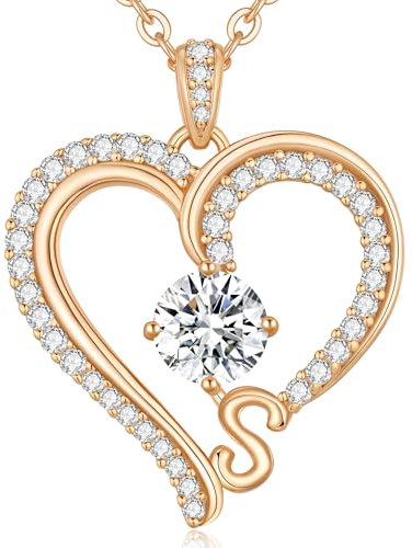 CDE Kette Damen Herz Rosegold Halskette für frauen Anhänger Buchstabenkette A-Z Personalisiert Kette Geschenk mit Anhänger Schmuck Geburtstag Weihnachten Valentinstag Muttertag (S)