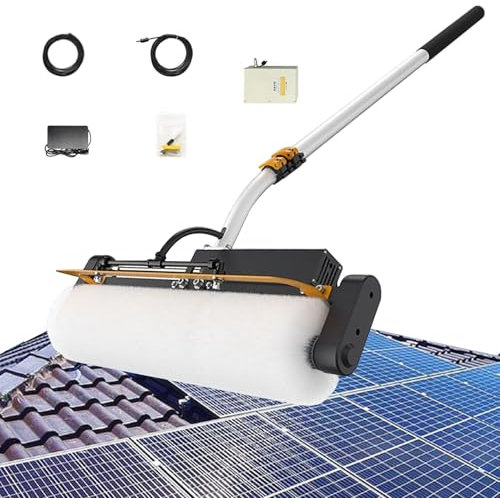 QFGain Elektrisches Reinigungswalzenset FüR Pv-Module, Reinigung Von Solar-Photovoltaik-Modulen, Automatischer Wasserversorgungsreiniger, WasserwäSche Oder TrockenbüRsten,Wired