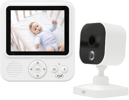 PNI Monitor de Video para bebé BM280 Pantalla de 2.8 Pulgadas inalámbrico 2.4 GHz, Sensor de Temperatura, VOX, visión Nocturna, función de Zoom, Canciones de Cuna