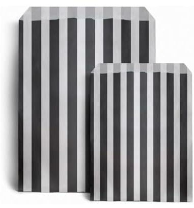 ezkart | 5x7 | Pack of 100 Assorted coloured striped paper bags Ideal for multiple occasions. Quality paper sweet bags (Black, 5x7-200 Bags)