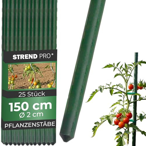 STREND PRO Pflanzstäbe 150 cm - 25 STK. Set | Ø 20 mm Stahl + Kunststoff | Rankstab Grün | Tomaten & Bohnenstangen | Pflanzenstütze groß | Metalle Rankhilfe | Stützstäbe für Pflanzen | Pflanzstütze