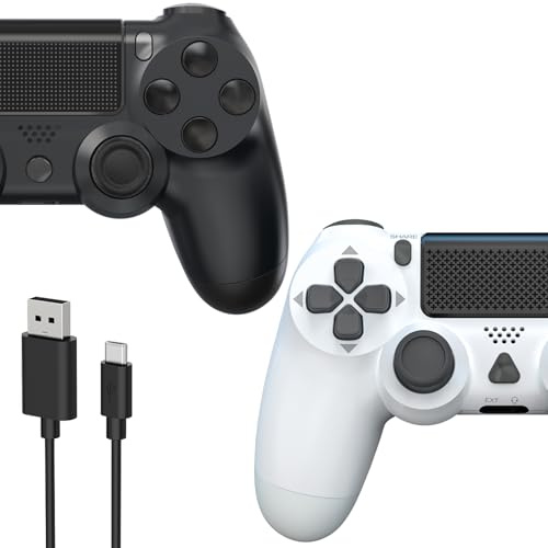 YCCTEAM 2 Pack Wireless Controller für P-4, Joystick Game Controller für P-4/Slim/Pro/PC Konsole mit Touch Pad/Dual Vibration/Motion Control/Audio Funktion (Schwarz+Weiß)