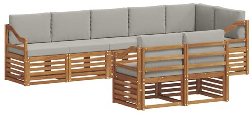 vidaXL Sofagarnituren 8 pcs Natürlich und Hellgrau Massivholz Akazie, Garten-Sitzgarnitur, modernes Lounge-Set, pflegeleichtes Gartenmöbel, gemütliche Terrassen-Sitzgelegenheit