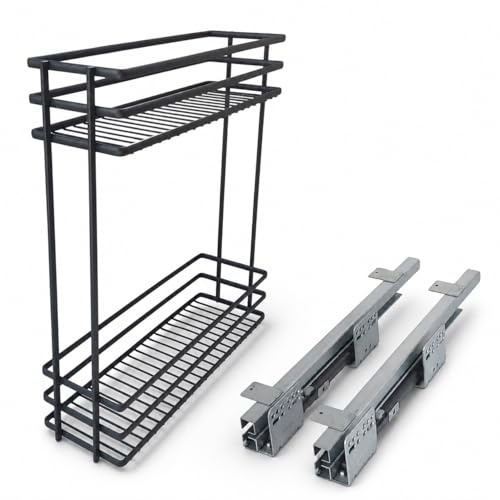 Schrankauszug Küche 15 cm Rechts Anthrazit – Unterschrank Auszug mit Soft-Close & Vollauszug – 2 Ebenen Cargo-Auszug für Flaschen & Gewürze – 15kg Tragkraft