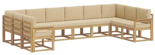 vidaXL Outdoor-Sofagarnitur mit Kissen 10 pcs Weiß und Beige, Gartenliege, modernes Lounge Set, wetterbeständige Möbel, perfekte Sitzgruppe für den Außenbereich