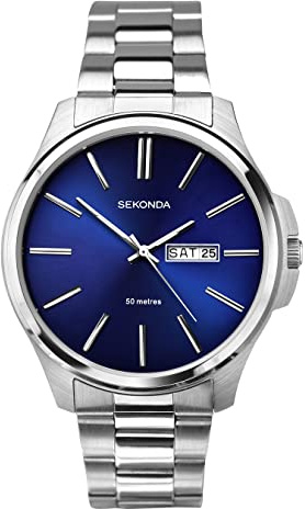 Sekonda Jones Mens Analogue Watch 41mm dial | 50 Metres Water Resistance, mineral glass crystal, folding clasp, day and date display