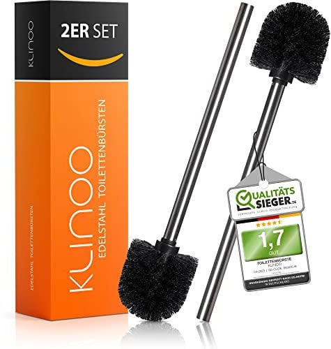 KLINOO Premium Set Toilettenbürste schwarz Bürstenkopf mit Edelstahl Griff WC Bürste rostfreie Klobürste - Ersatztoilettenbürste - Ersatzklobürste (2 Bürsten)