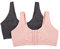 Fruit of the Loom Damen Vorderverschluss Sport-BH, Blickdicht, Blushing Rose/Charcoal Heather, 95 (2er Pack)