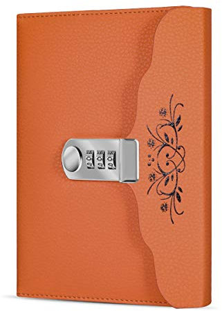 ARRLSDB Tagebuch mit Schloss aus Leder, Schreibbuch, Planer, Organizer, digitales Passwort-Notizbuch, abschließbar, persönliches Tagebuch (Orange)